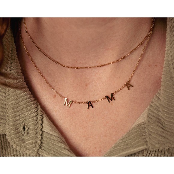 Mama Initial 14k Gold Plated Dainty Stackable Necklace - Picture 5 of 10